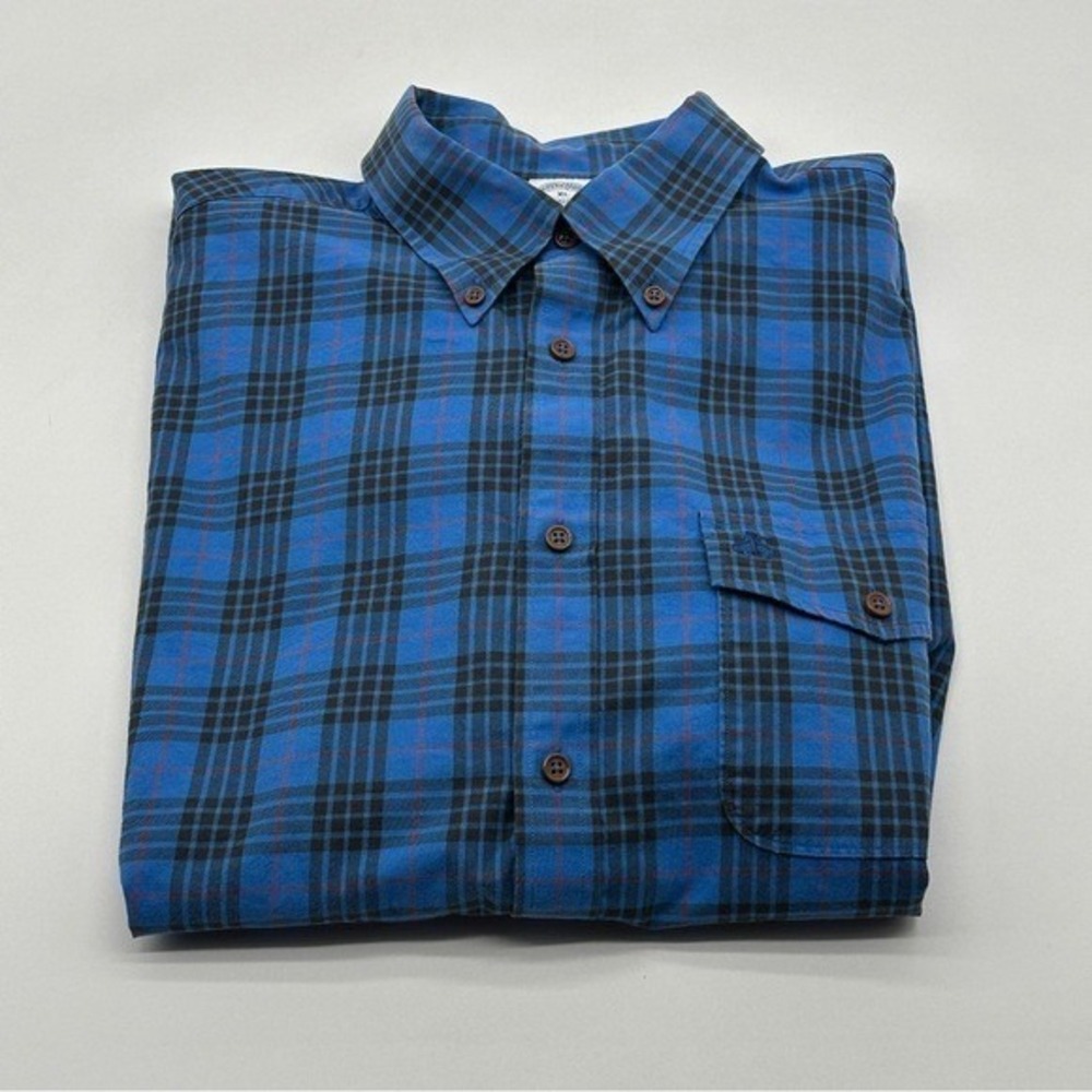Brooks Brothers Mens XL Blue‎ Black Plaid Button Down Shirt Golden Fleece Logo